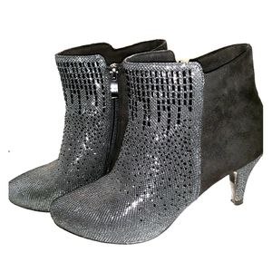 Midnight Velvet Silver and Black Rhinestone boots